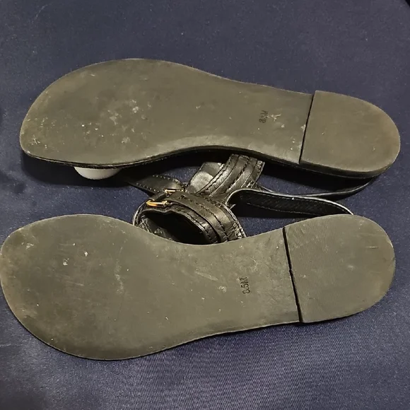 Tory Burch Black Sandals with Gold Emblem - Picture 8 of 8